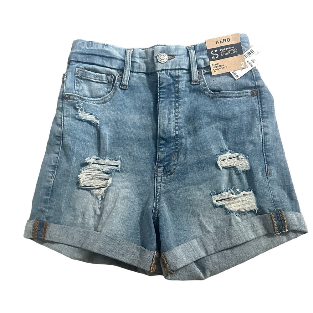 NWT Womens Aeropostale Super High rise Curvy Midi Jeans Shorts size 2‎